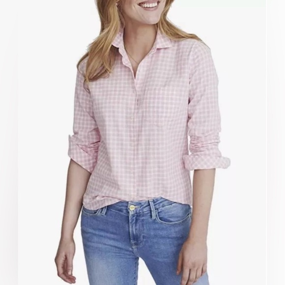 UNTUCKit Women’s CALINA 100% Cotton Button Down Shirt Gingham Long Sleeve Sz 4 - Picture 1 of 5